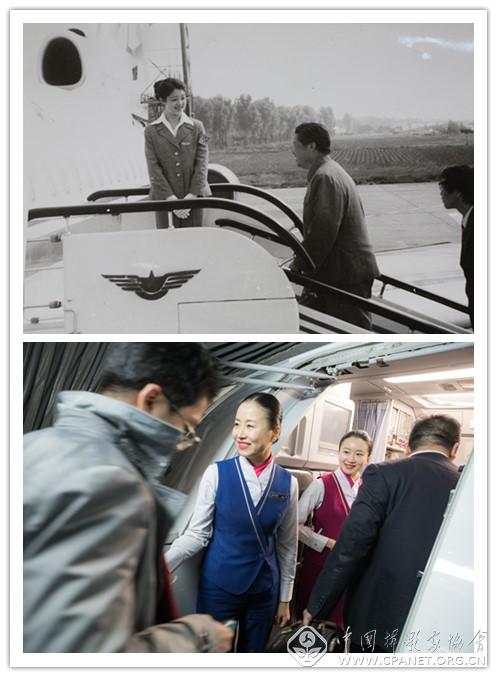 1983年沈阳东塔机场三叉戟飞机上乘务长微笑迎接旅客登机2018年南航